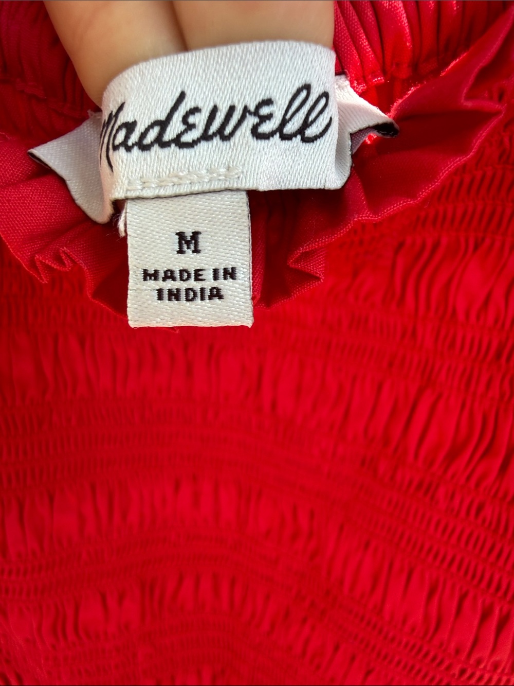Madewell Red Smocked Bodice Puff-Sleeve Midi Dress - Picture 4 of 5